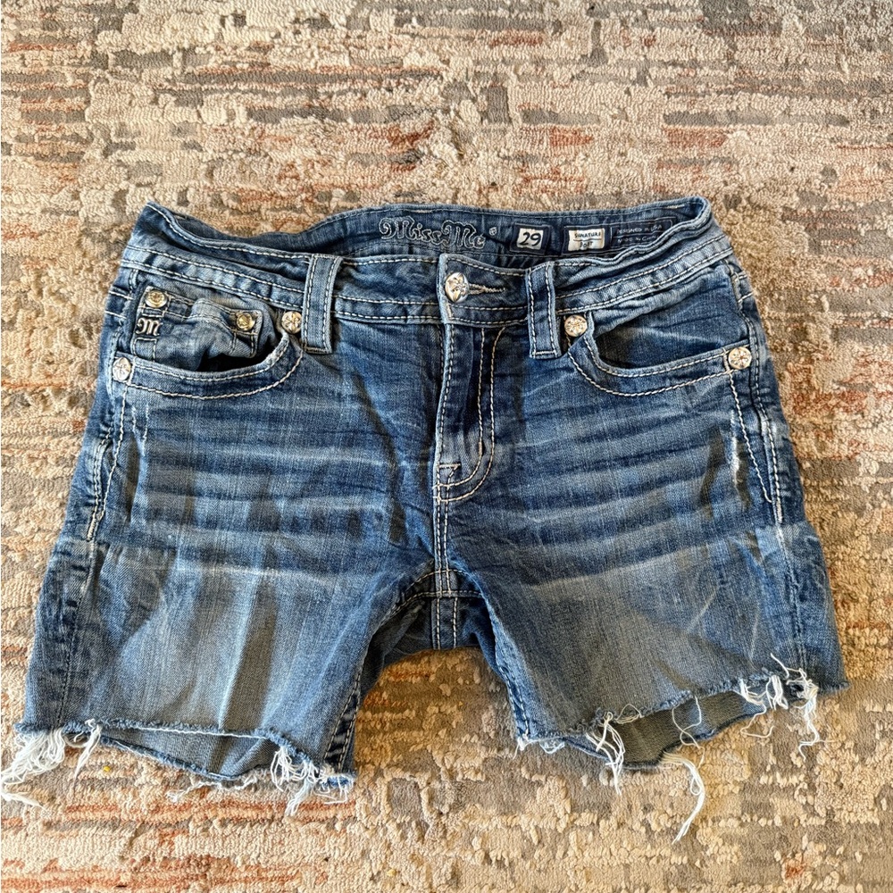 Miss Me Blue Distressed Denim Shorts